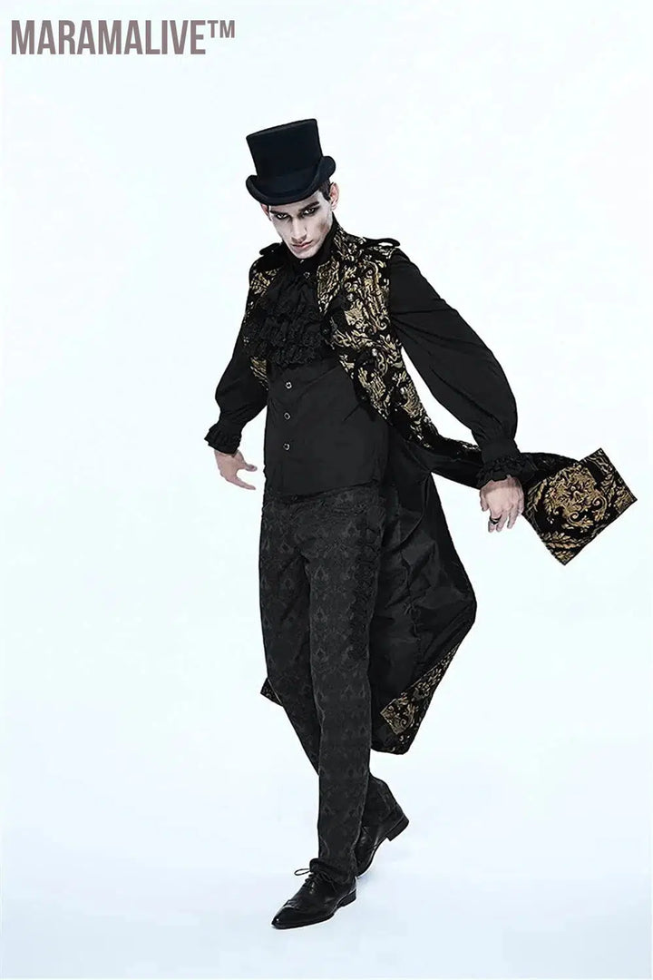 Medieval Retro Men Dust Coat Medium Style Steam Punk Cosplay Costumes Palace Dress Jacquard Men's Jackets Halloween Costume