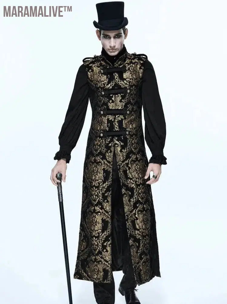 Medieval Retro Men Dust Coat Medium Style Steam Punk Cosplay Costumes Palace Dress Jacquard Men's Jackets Halloween Costume