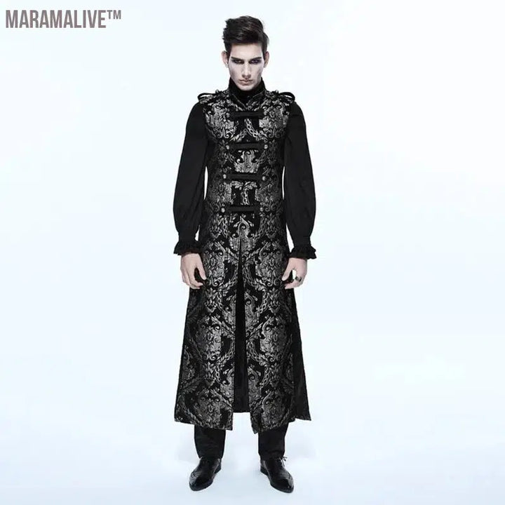 Medieval Retro Men Dust Coat Medium Style Steam Punk Cosplay Costumes Palace Dress Jacquard Men's Jackets Halloween Costume