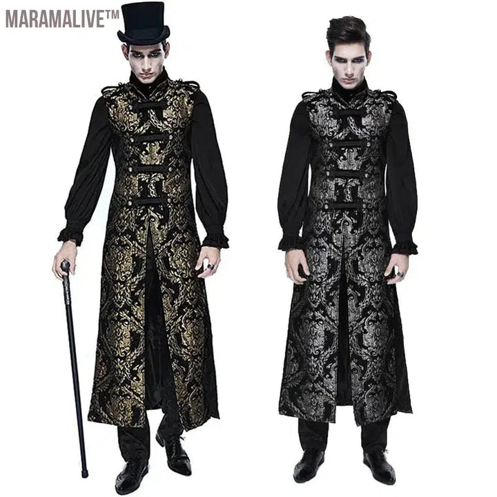 Medieval Retro Men Dust Coat Medium Style Steam Punk Cosplay Costumes Palace Dress Jacquard Men's Jackets Halloween Costume