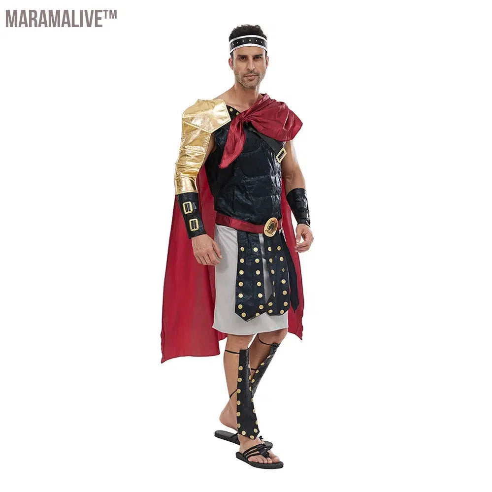 Medieval Roman Warrior Costume Men's Halloween Costumes Spartan Soldier Gladiator Cosplay Outfit Carnival Party Dress Up