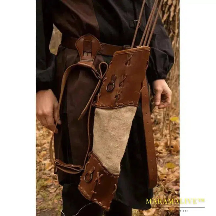 Medieval Shoulder Belt Archery Quiver Leather Back Arrow Holder Bag Holster Nomad Archer Larp Costume Robin Hood Cosplay Props