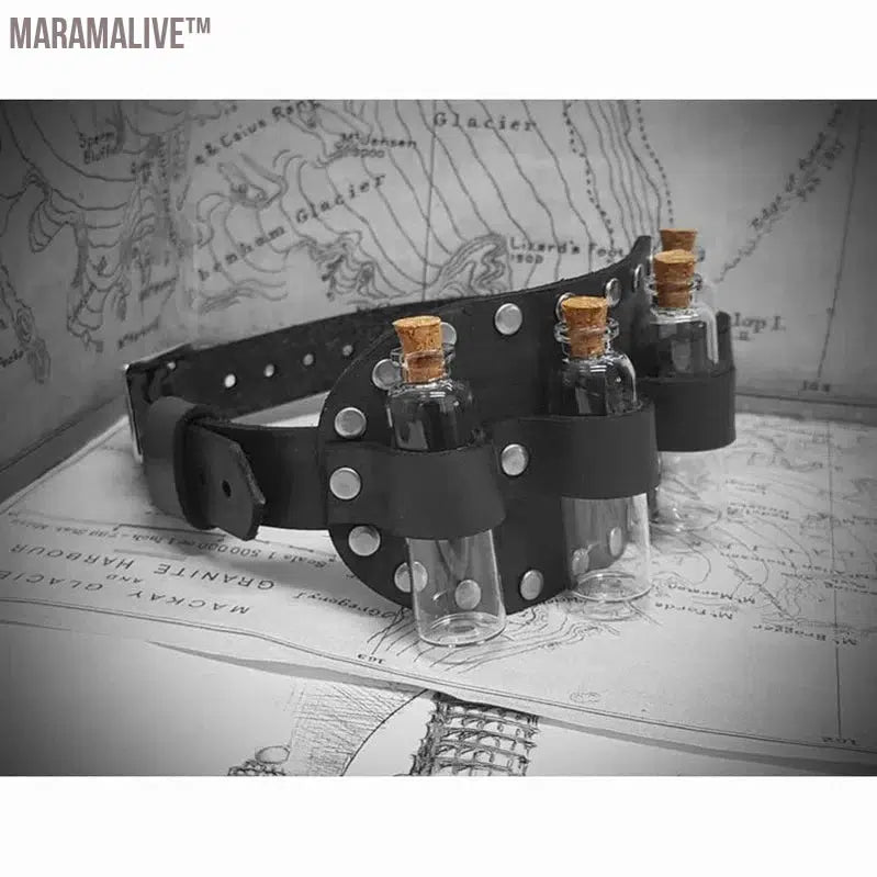 Medieval Steampunk Alchemist Armband Armlet Leather Leg Garter Belt Arm Sleeve Small Bottle Holder Larp Apothecary COS Costume