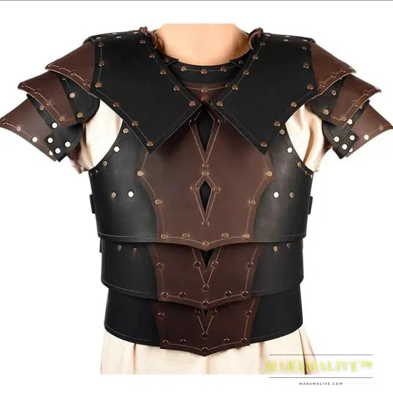 Medieval Steampunk Gladiator PU Leather Double Shoulder Chest Armor Pauldrons Viking Knight Breastplate Cosplay LARP Costume