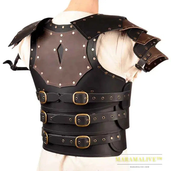 Medieval Steampunk Gladiator PU Leather Double Shoulder Chest Armor Pauldrons Viking Knight Breastplate Cosplay LARP Costume