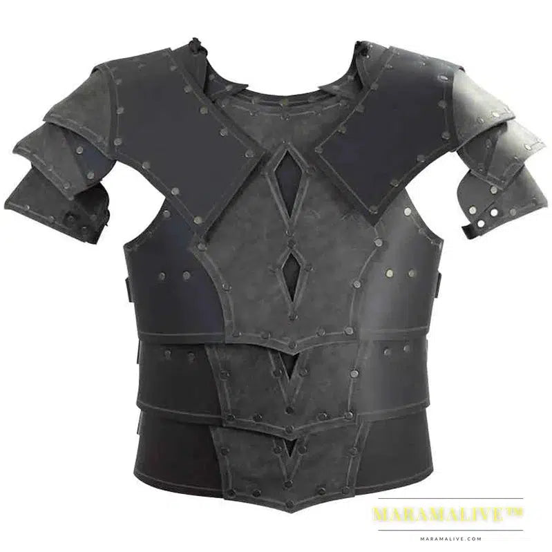 Medieval Steampunk Gladiator PU Leather Double Shoulder Chest Armor Pauldrons Viking Knight Breastplate Cosplay LARP Costume