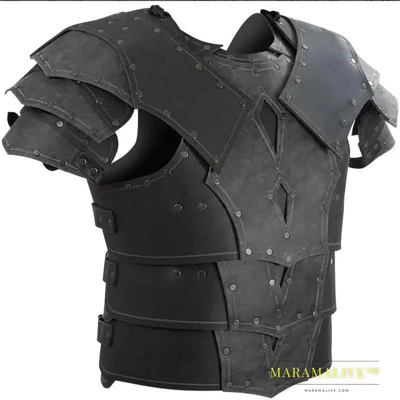 Medieval Steampunk Gladiator PU Leather Double Shoulder Chest Armor Pauldrons Viking Knight Breastplate Cosplay LARP Costume