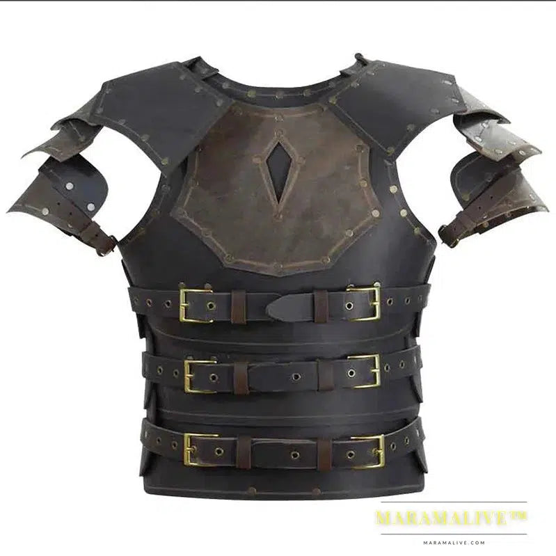 Medieval Steampunk Gladiator PU Leather Double Shoulder Chest Armor Pauldrons Viking Knight Breastplate Cosplay LARP Costume