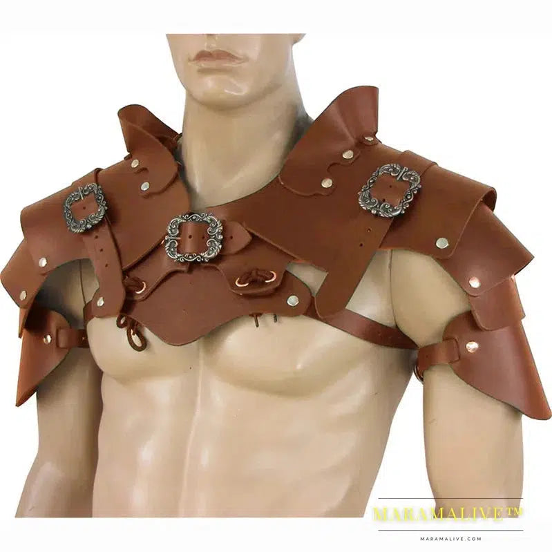 Medieval Steampunk PU Leather Double Shoulder Armor Gladiator Knight Pauldrons for Men Viking Samurai Cosplay Larp Costume Props