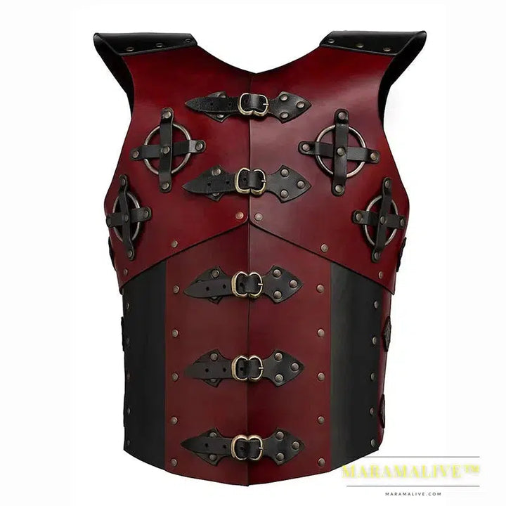 Medieval Steampunk Rivet Buckle Armor Viking Warrior Knight PU Leather Harness Pauldrons Battle Breastplate Cosplay Costume