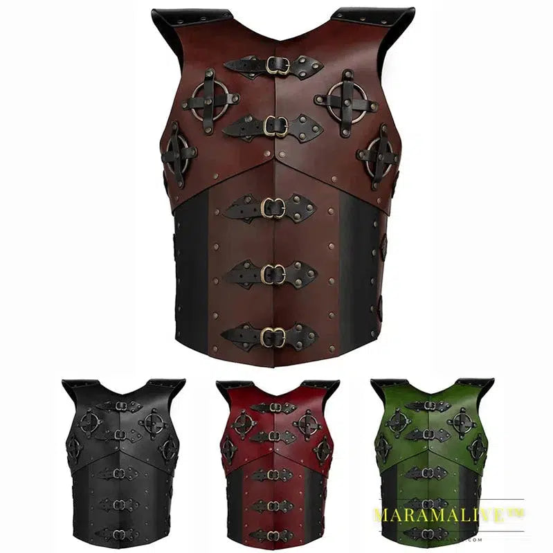 Medieval Steampunk Rivet Buckle Armor Viking Warrior Knight PU Leather Harness Pauldrons Battle Breastplate Cosplay Costume