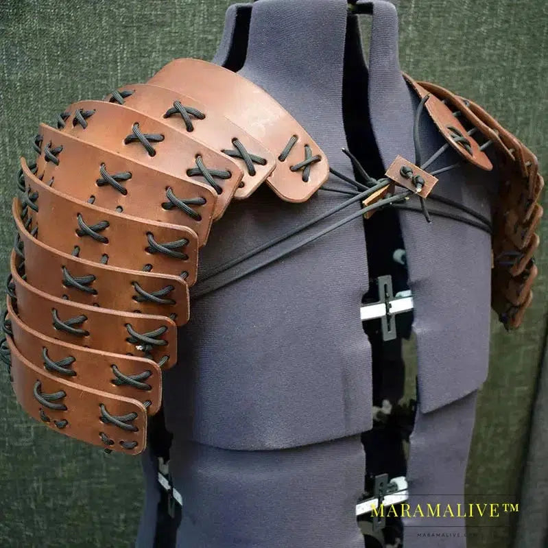 Medieval Steampunk Ronin Samurai Shoulder Armor Viking Knight Pirate Cosplay Accessory Leather Belt Pauldrons Costume For Larp