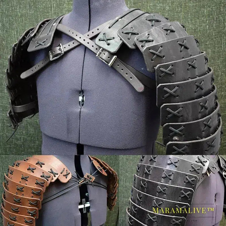 Medieval Steampunk Ronin Samurai Shoulder Armor Viking Knight Pirate Cosplay Accessory Leather Belt Pauldrons Costume For Larp