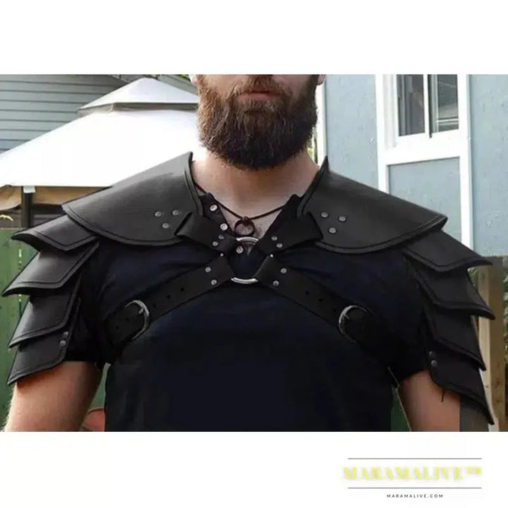 Medieval Steampunk Viking Costume Warrior Knight PU Leather Adjustable Shoulder Armors For Men Women Larp Cosplay Accessory