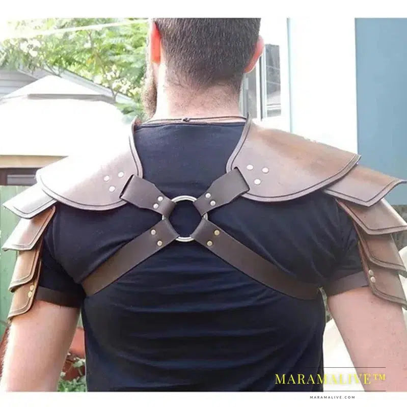 Medieval Steampunk Viking Costume Warrior Knight PU Leather Adjustable Shoulder Armors For Men Women Larp Cosplay Accessory