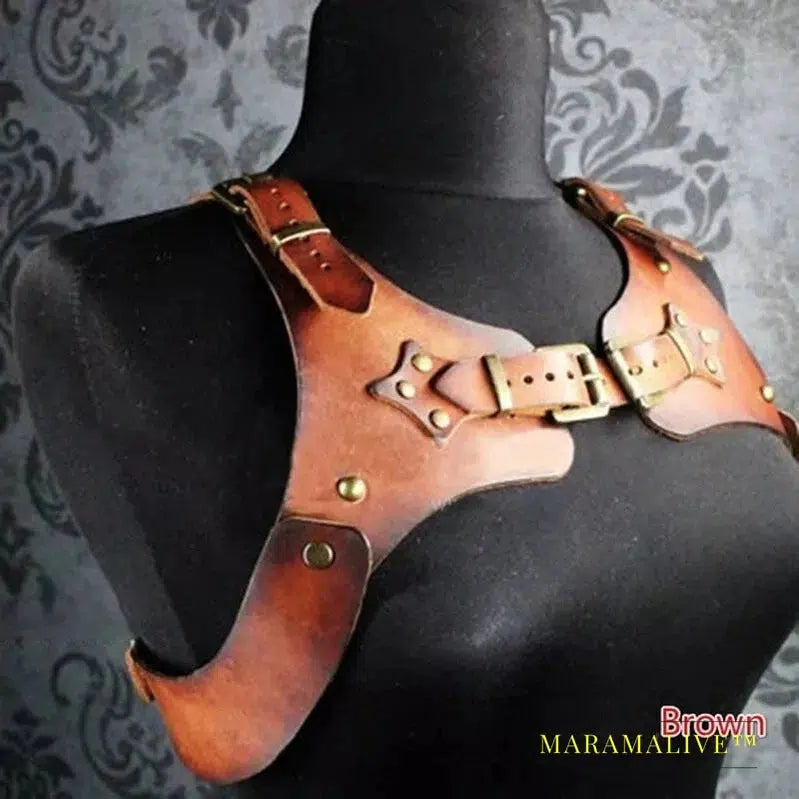 Medieval Steampunk Viking PU Leather Suspender Shoulder Chest Harness Armor for Men Women Cosplay Outfit Breastplate Accessory