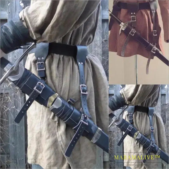 Medieval Sword Belt Scabbard Sheath Holder Steampunk Gothic Leather Rapier Strap Holster Hanger Knight Warrior Cosplay Accessory