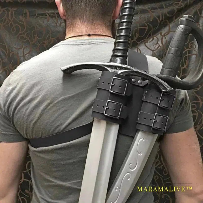 Medieval Sword Shoulder Back Scabbard Sheath Viking Knight Larp Cosplay Costume PU Leather Adjustable Holster For Men Women