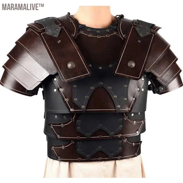 Medieval Viking Knight Cosplay Costume Gladiator Shoulder Chest Armor Steampunk PU Leather Breastplate Gothic LARP Vest Cuirass