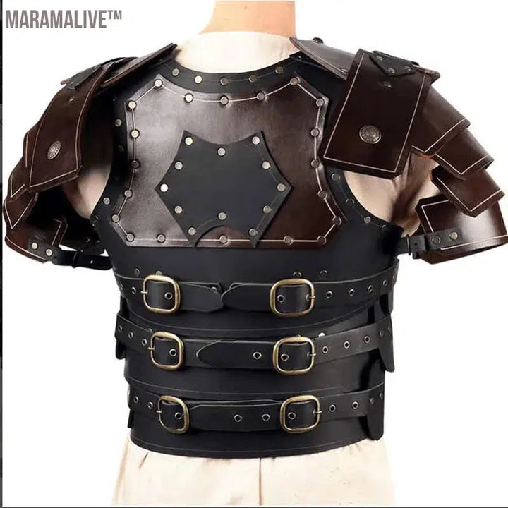 Medieval Viking Knight Cosplay Costume Gladiator Shoulder Chest Armor Steampunk PU Leather Breastplate Gothic LARP Vest Cuirass