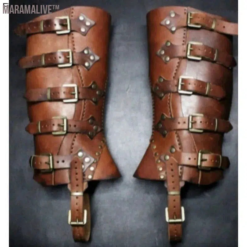 Medieval halloween Warrior Knight Leather Leg Armor Greaves Boots Shoes Cover For Men Women Larp Renaissance Cosplay Costume