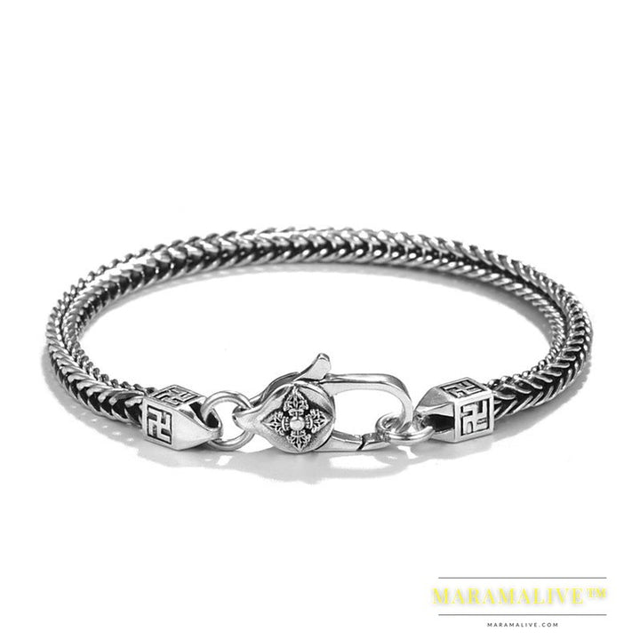 Men And Women 925 Sterling Silver Punk Retro Hip Hop Diamond Jewelry Ornament Bracelet