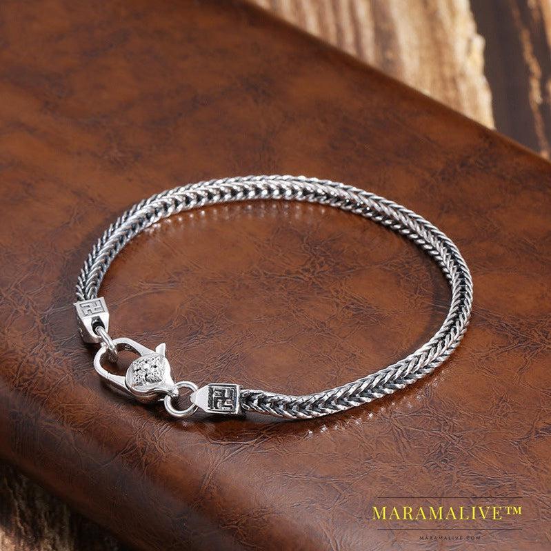 Men And Women 925 Sterling Silver Punk Retro Hip Hop Diamond Jewelry Ornament Bracelet