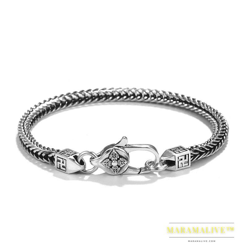 Men And Women 925 Sterling Silver Punk Retro Hip Hop Diamond Jewelry Ornament Bracelet