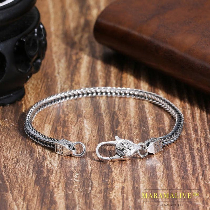 Men And Women 925 Sterling Silver Punk Retro Hip Hop Diamond Jewelry Ornament Bracelet