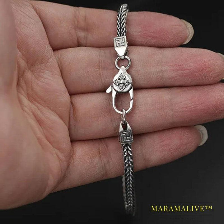 Men And Women 925 Sterling Silver Punk Retro Hip Hop Diamond Jewelry Ornament Bracelet