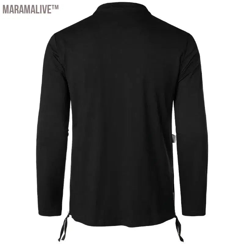 Men Fashion Sweatshirts Workwear Round Neck Bottom Shirt Loose High Street Strap Functional Tactical Long Sleeve T-shirt for Men