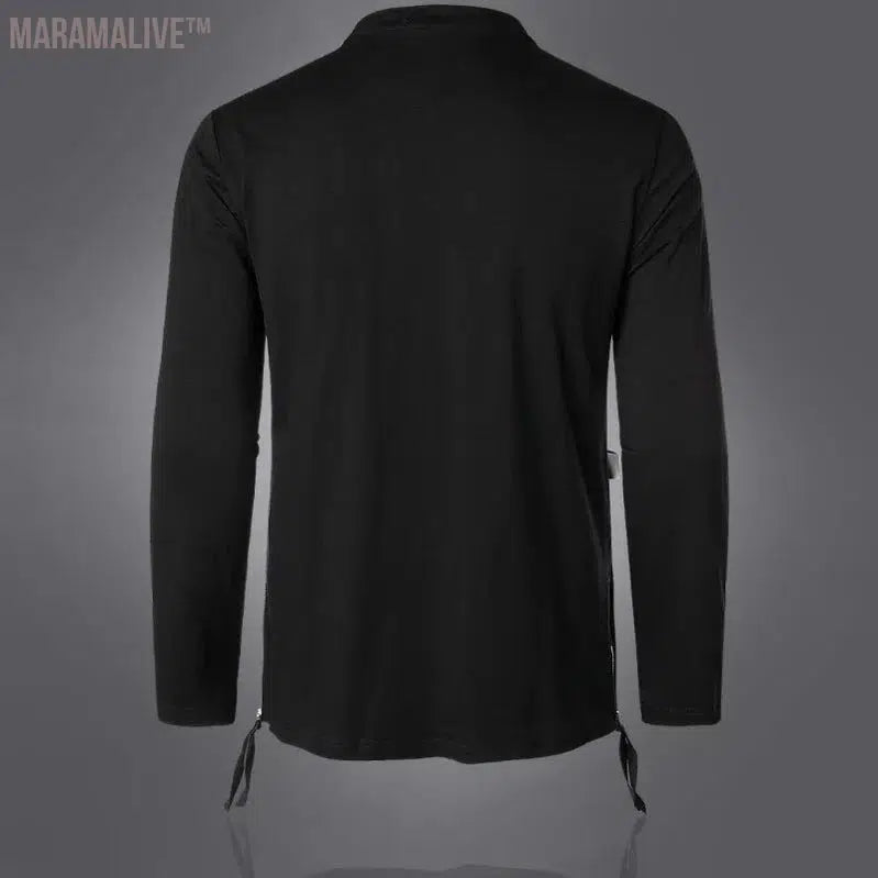 Men Fashion Sweatshirts Workwear Round Neck Bottom Shirt Loose High Street Strap Functional Tactical Long Sleeve T-shirt for Men