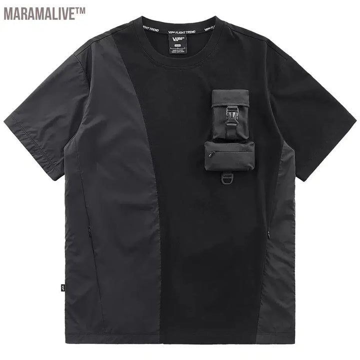 Men Fashion Techwear Cargo T-shirt Oversized Patchwork Harajuku Streetwear Hip Hop T Shirts Summer Loose Cotton Tee Tops