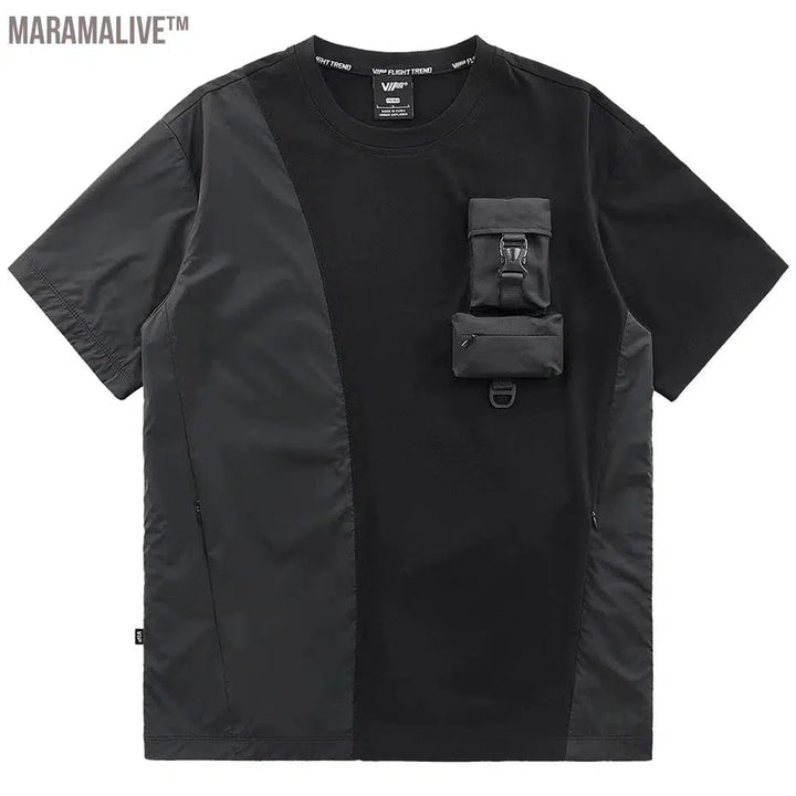 Men Fashion Techwear Cargo T-shirt Oversized Patchwork Harajuku Streetwear Hip Hop T Shirts Summer Loose Cotton Tee Tops