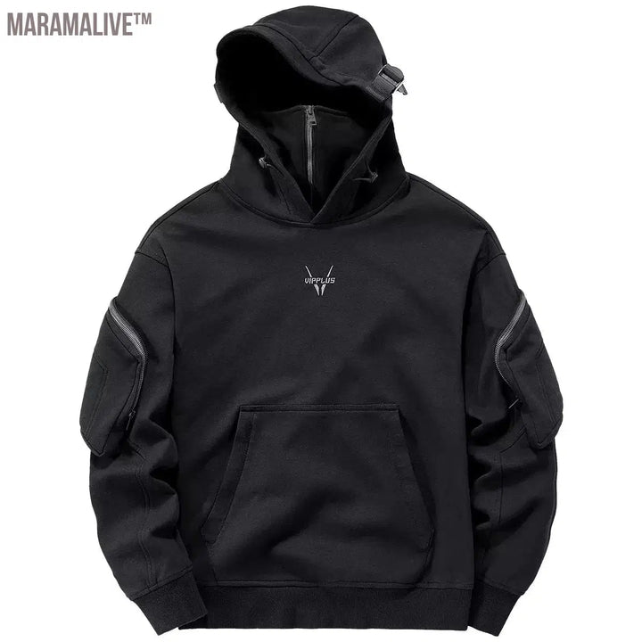 Men Functional Hoodies Streetwear 2022 Harajuku Double Neckline Sweatshirt Pullover Men Fashion Hoodie Techwear Clothing