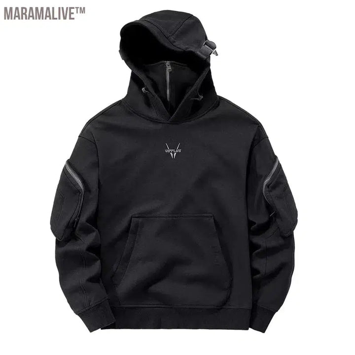 Men Functional Hoodies Streetwear 2022 Harajuku Double Neckline Sweatshirt Pullover Men Fashion Hoodie Techwear Clothing