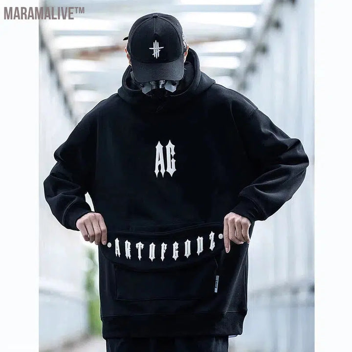 Men Functional Hoodies Streetwear Harajuku Removable Collar Sweatshirt Pullover Men Women Fashion Hoodie Techwear Clothing