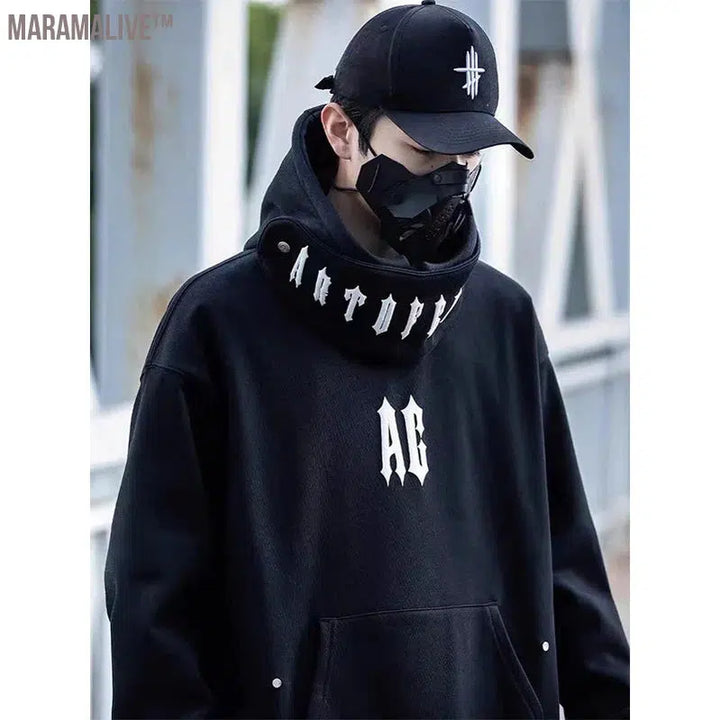 Men Functional Hoodies Streetwear Harajuku Removable Collar Sweatshirt Pullover Men Women Fashion Hoodie Techwear Clothing