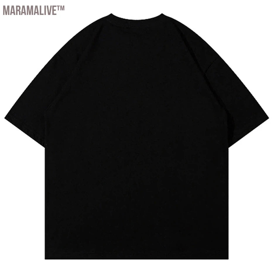 Men Oversized T Shirt Star Splicing Harajuku Streetwear Tshirts Man Fashion Casual Loose Cotton Hip Hop Y2K T-shirt Tops