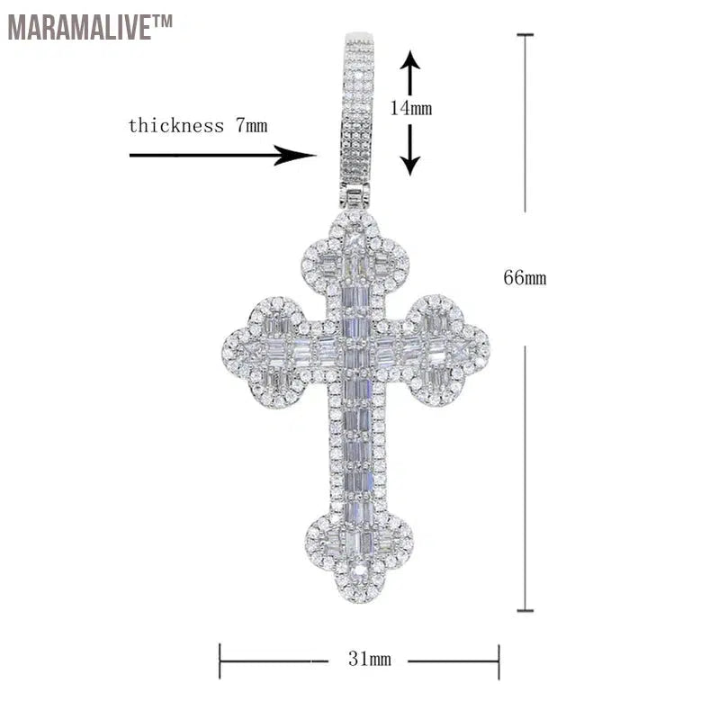 Men Women Hip Hop Cross Pendant Necklace Full Paved Sparking Cubic Zircon Rope Chain Iced Out Bling CZ Jewelry Fashion Gift