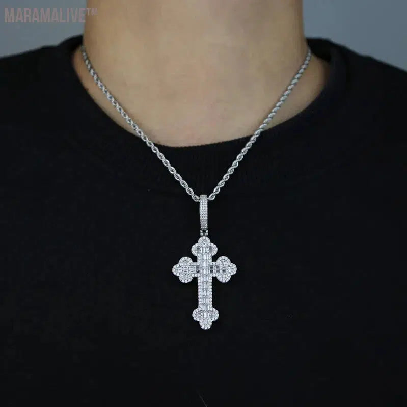 Men Women Hip Hop Cross Pendant Necklace Full Paved Sparking Cubic Zircon Rope Chain Iced Out Bling CZ Jewelry Fashion Gift