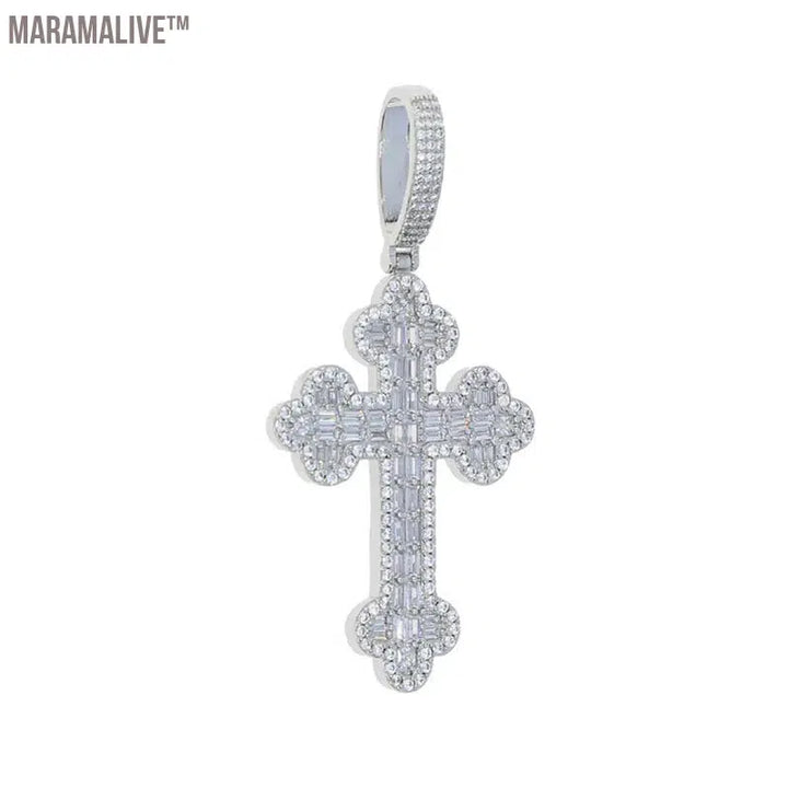 Men Women Hip Hop Cross Pendant Necklace Full Paved Sparking Cubic Zircon Rope Chain Iced Out Bling CZ Jewelry Fashion Gift