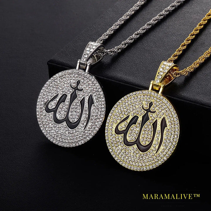 Men Women Hip Hop Retro Symbols Pendant Necklace Rhinestone Rock Iced Out Bling Necklaces Fashion Charm Jewelry