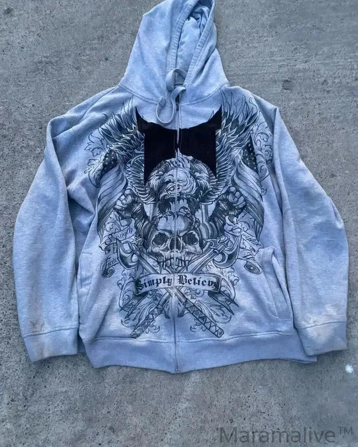 Men and Women's Gothic Skull Pattern Printing Hoodie, Hip Hop Casual Sweatshirt, Personality, Retro Hoodies, Streetwear New, Y2k