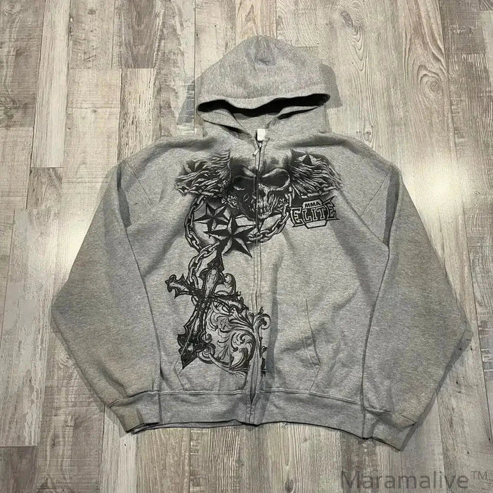 Men and Women's Gothic Skull Pattern Printing Hoodie, Hip Hop Casual Sweatshirt, Personality, Retro Hoodies, Streetwear New, Y2k