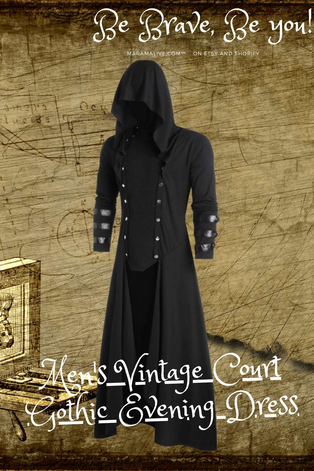 Men's vintage Maramalive™ Gothic Hooded Trench coat - Authentic Court Jacket Sleeved.