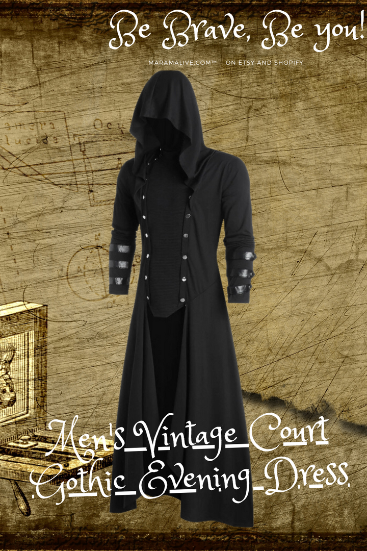 Men's vintage Maramalive™ Gothic Hooded Trench coat - Authentic Court Jacket Sleeved.