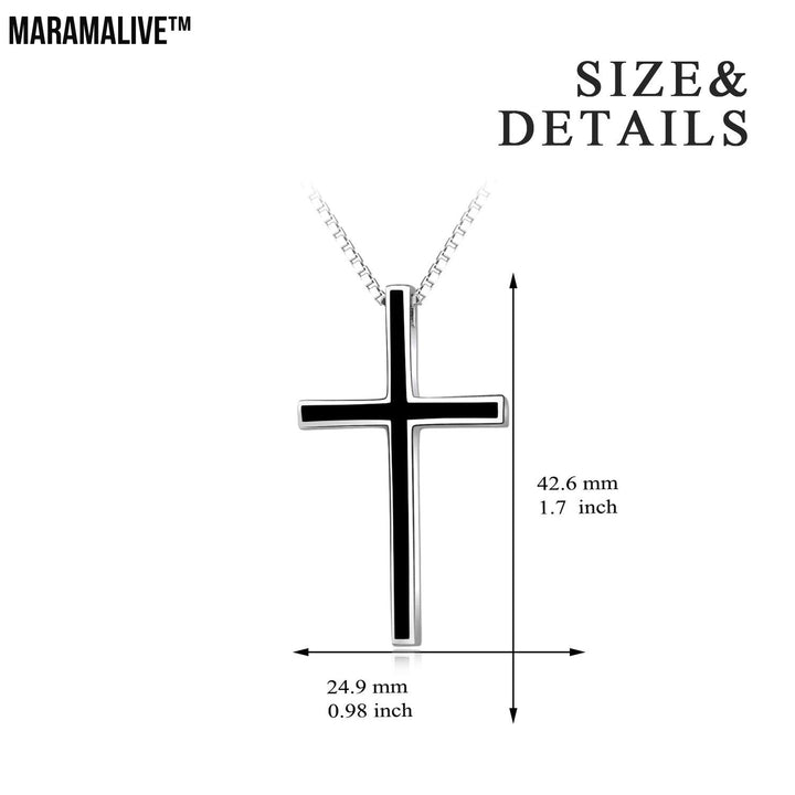 Men's Black Cross Pendant Jewelry 925 Sterling Silver Classic Cross Necklace