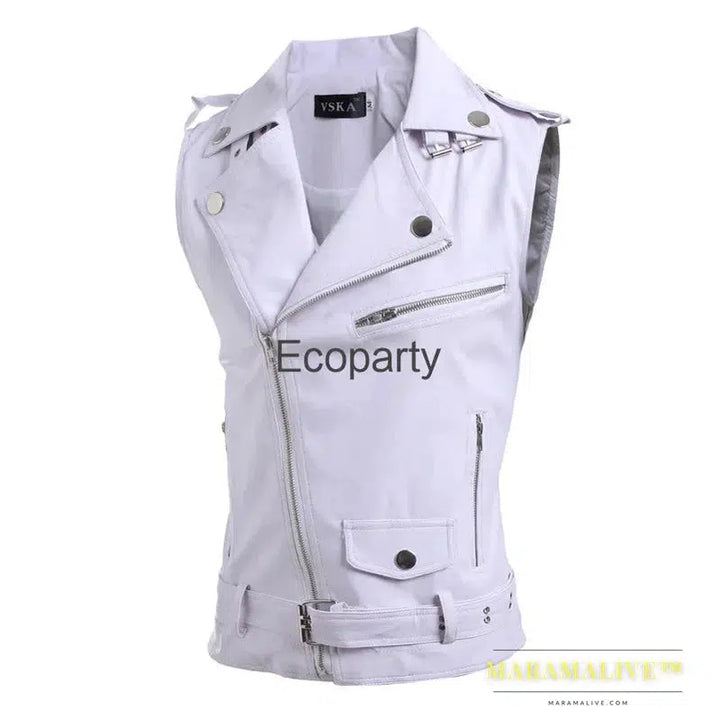 Men's Casual Pu Leather Vest Jacket Black Fashion Lapel Collar Zipper Short Waistcoat Steampunk Sleeveless Clothing Male