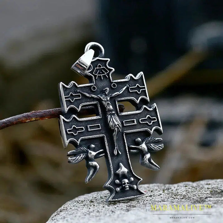 Men's Christian Stainless Steel Christ Jesus Pendant Eastern Orthodox Cross Pendant Chain Necklace Jewelry